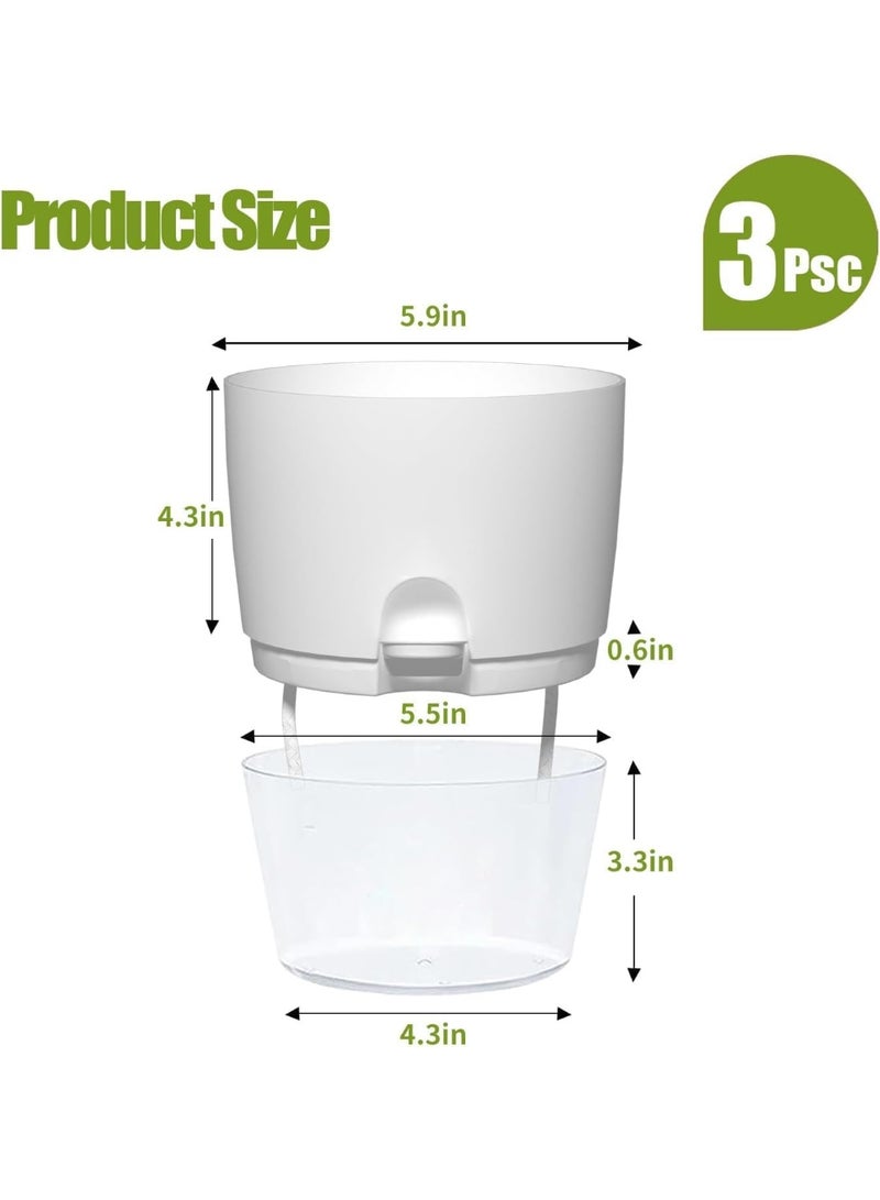 YelaJoy Self Watering Plant Pots, 6 inch Orchid Flower Pots White Modern Decorative Plastic Planters with Wick Rope Large Wate - Image 4